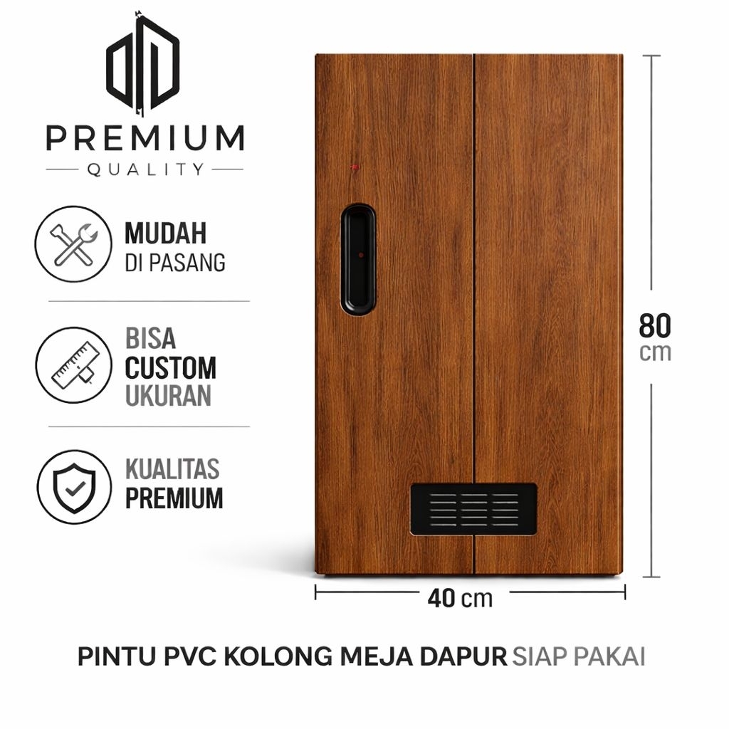 Pintu PVC Kolong Meja Dapur Siap Pakai-PVC Motif Serat Kayu Sudah Termasuk Handel Dan Lubang Angin
