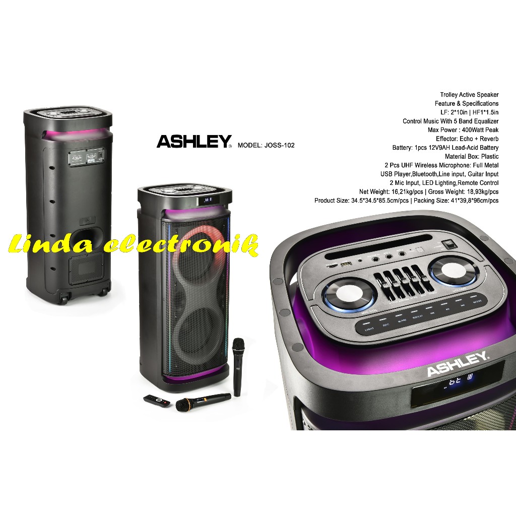 speaker portable meeting wireless ashley joss102 / joss 102 10 inch x 2 woofer original