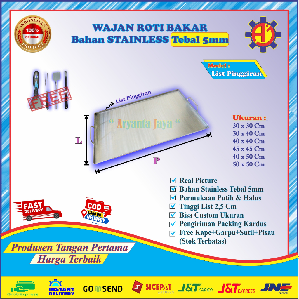 WAJAN ROTI BAKAR BAHAN STAINLESS TEBAL 5MM