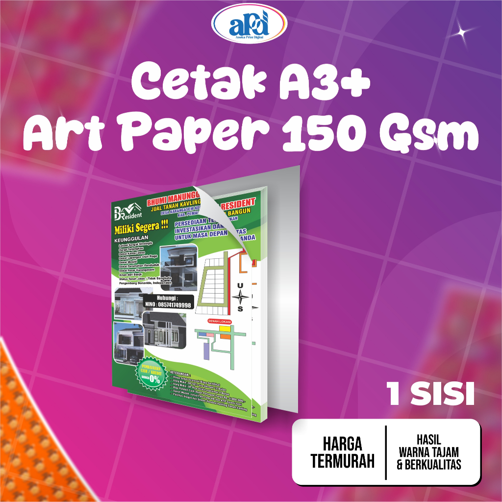 CETAK A3+ ART PAPER 150 [ 1 SISI ] / PRINT A3+ ART PAPER 150 GSM / BROSUR / FAMLET