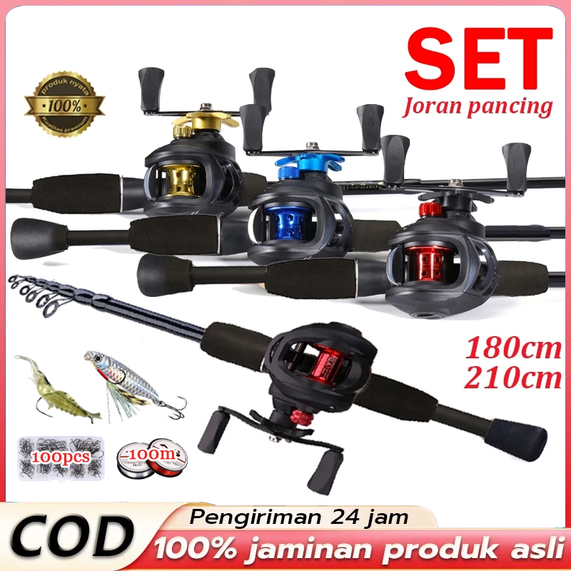 Joran Pancing Set 1.8M 2.4M Satu set reel full metal Setelan dan Carbon joran 7.2: 1 Rasio Dan 2 Bag