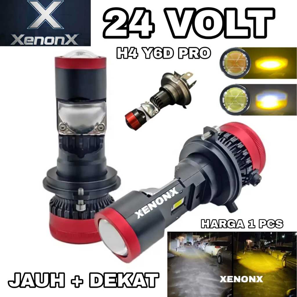 Lampu LED Utama 24 Volt H4 Y6D Pro Laser Gun Depan Cutoff D3 High Low Senja SMD Putih Kuning Project