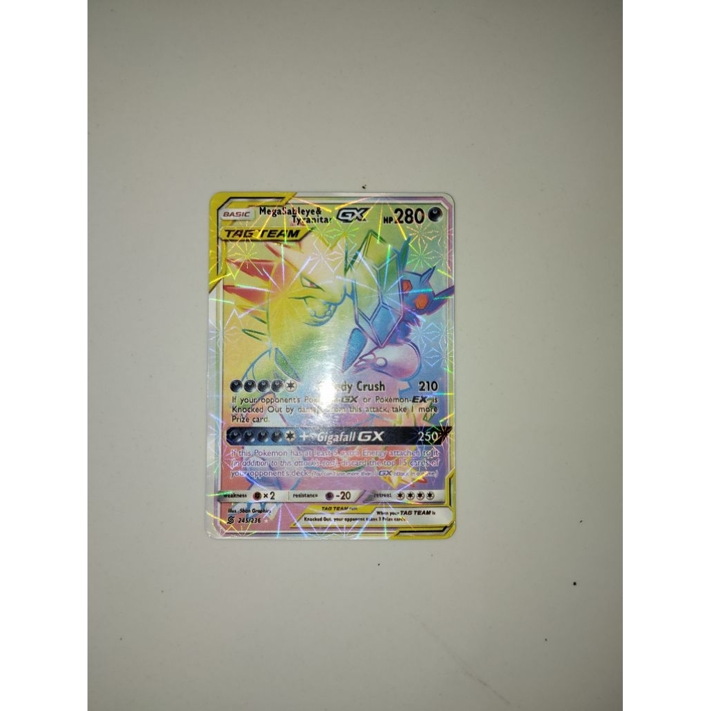Kartu Pokemon Asli Secret Rare , MegaSableye & Tyranitar GX dari set Unified Minds 100% original