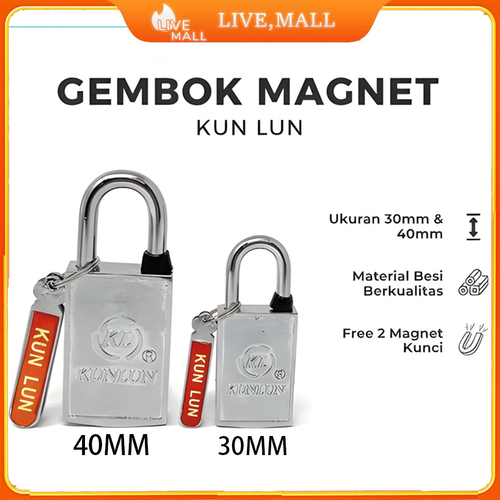 Gembok Magnet Kun Lun 30MM / 40MM – Gembok Tanpa Lubang Kunci, Magnetic Lock Anti Maling