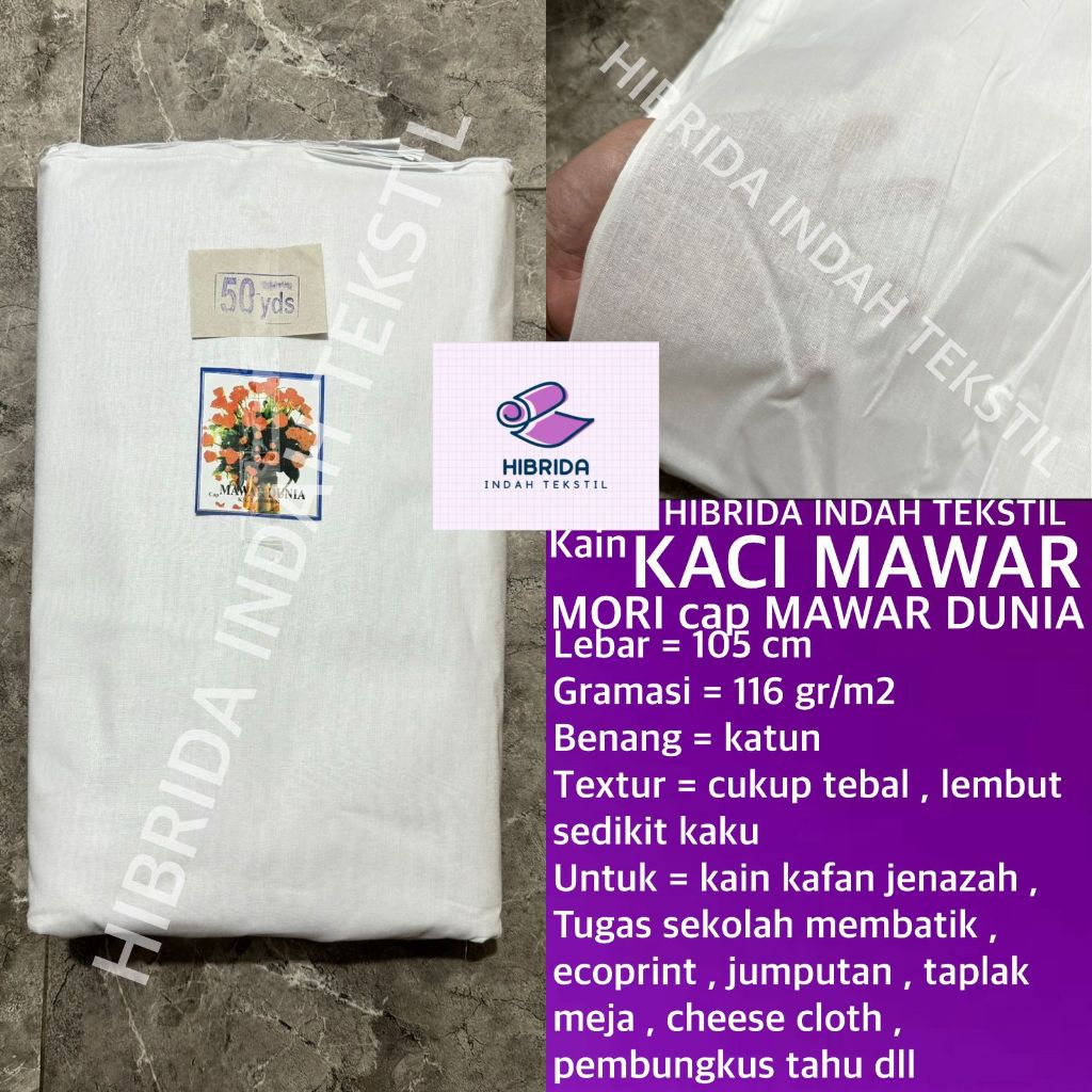 ( per 1 roll ) kain KACI MAWAR mori kafan cap MAWAR DUNIA katun lebar 105 cm bahan kafan jenazah jen