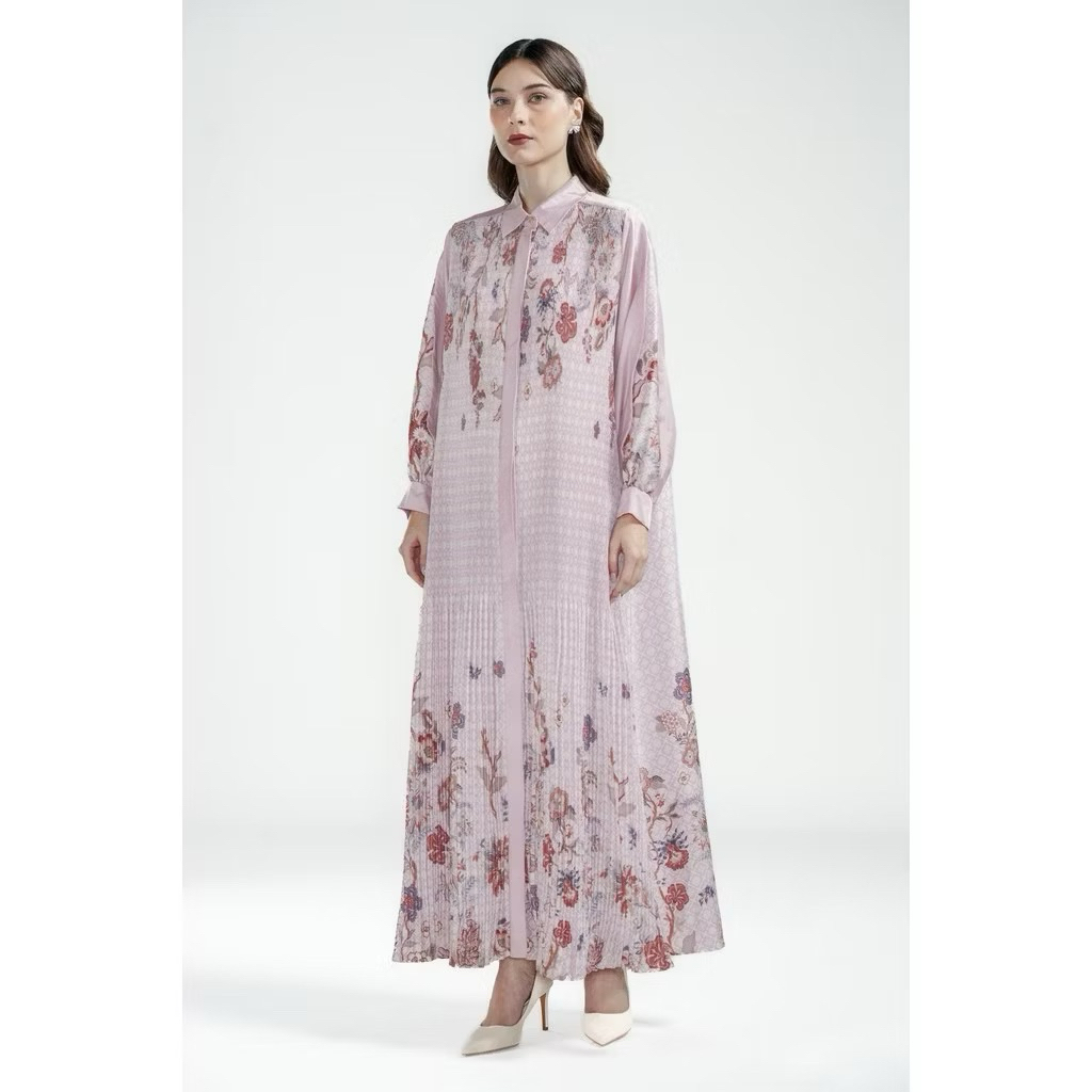 FESTIVE PLEATED DRESS / EMBROIDERY DARK VIOLA (HITAM) / ZEA BLOUSE BENANG JARUM