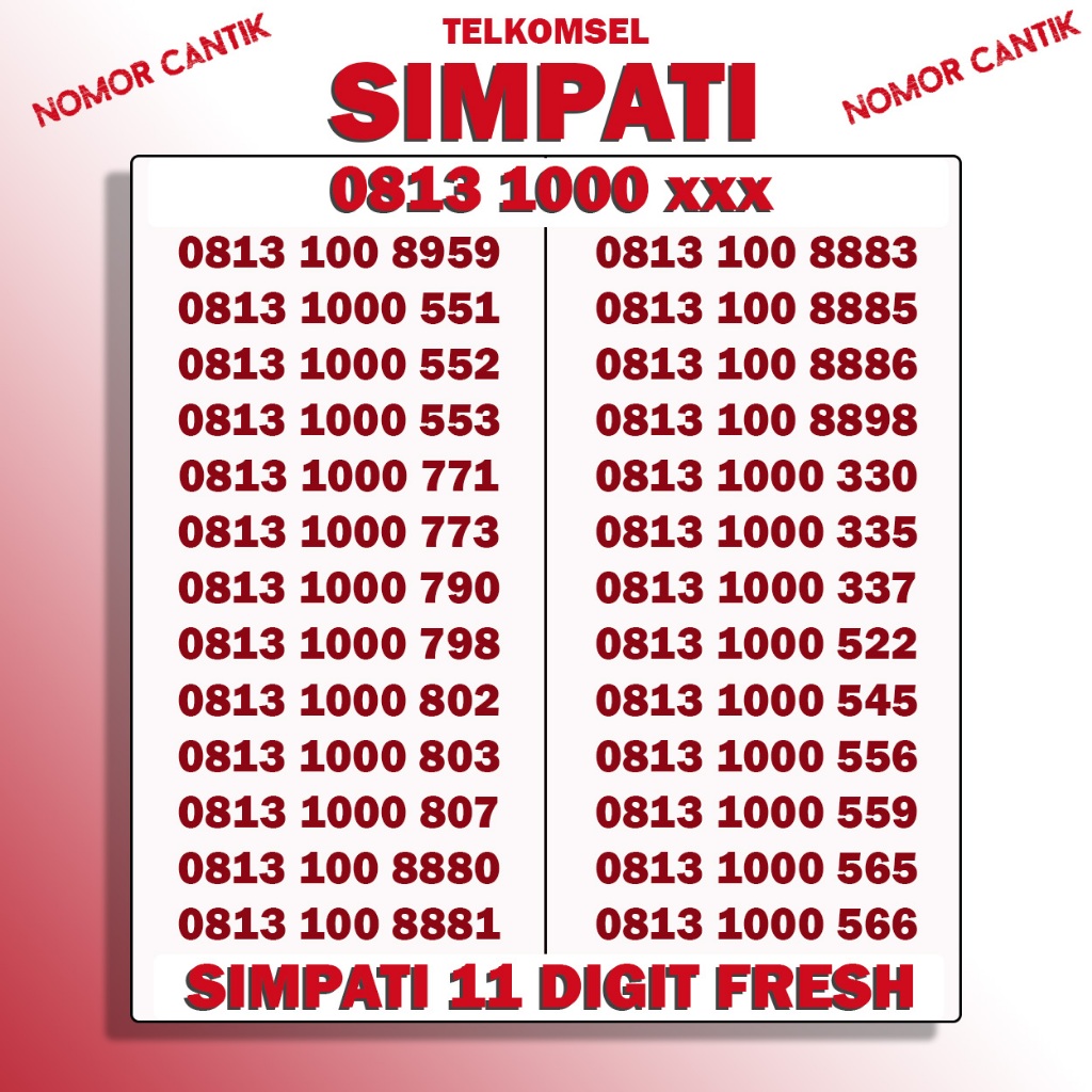 Nomor Cantik Telkomsel  Simpati11 Digit Support 5G Bonus Kuota 3Gb seri 1000