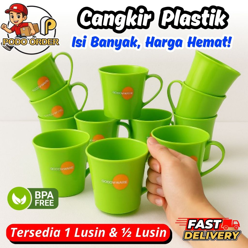 CANGKIR PLASTIK 1 LUSIN  (12 PCS) GOLDEN SUNKIST MOK 7026 / CANGKIR MUG KOPI PLASTIK 300ML
