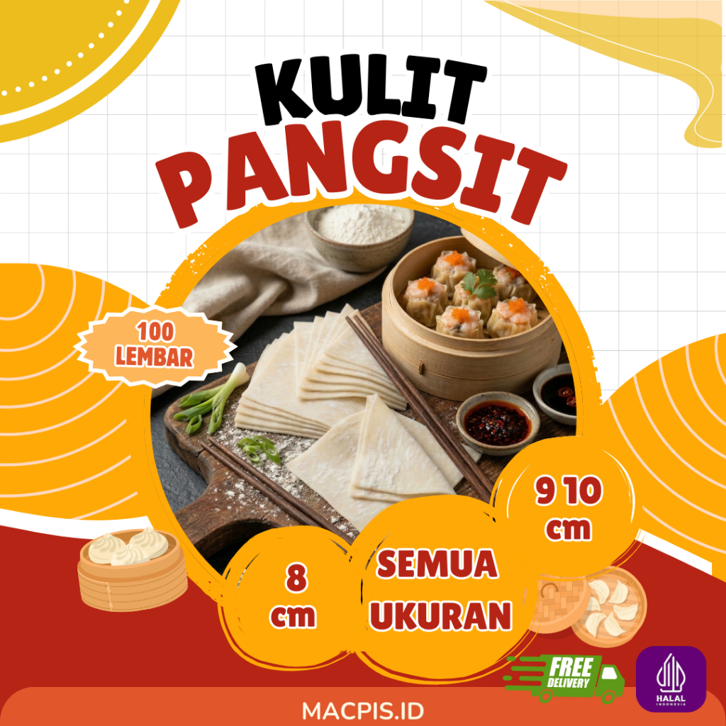 Kulit Pangsit, Dimsum, Gyoza Ukuran 8 9 10 cm Anti Sobek Isi 100 – Kulit Pangsit Goreng Isi 100 Lemb
