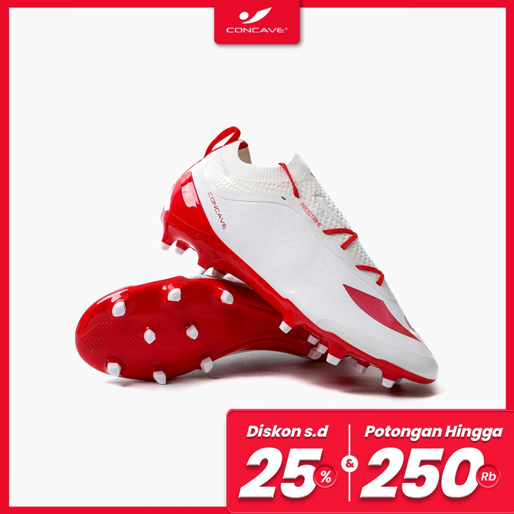 Sepatu Sepak Bola Concave - Volt Prostrike FG - White/ Red - Football Shoes Original Concave id Offi