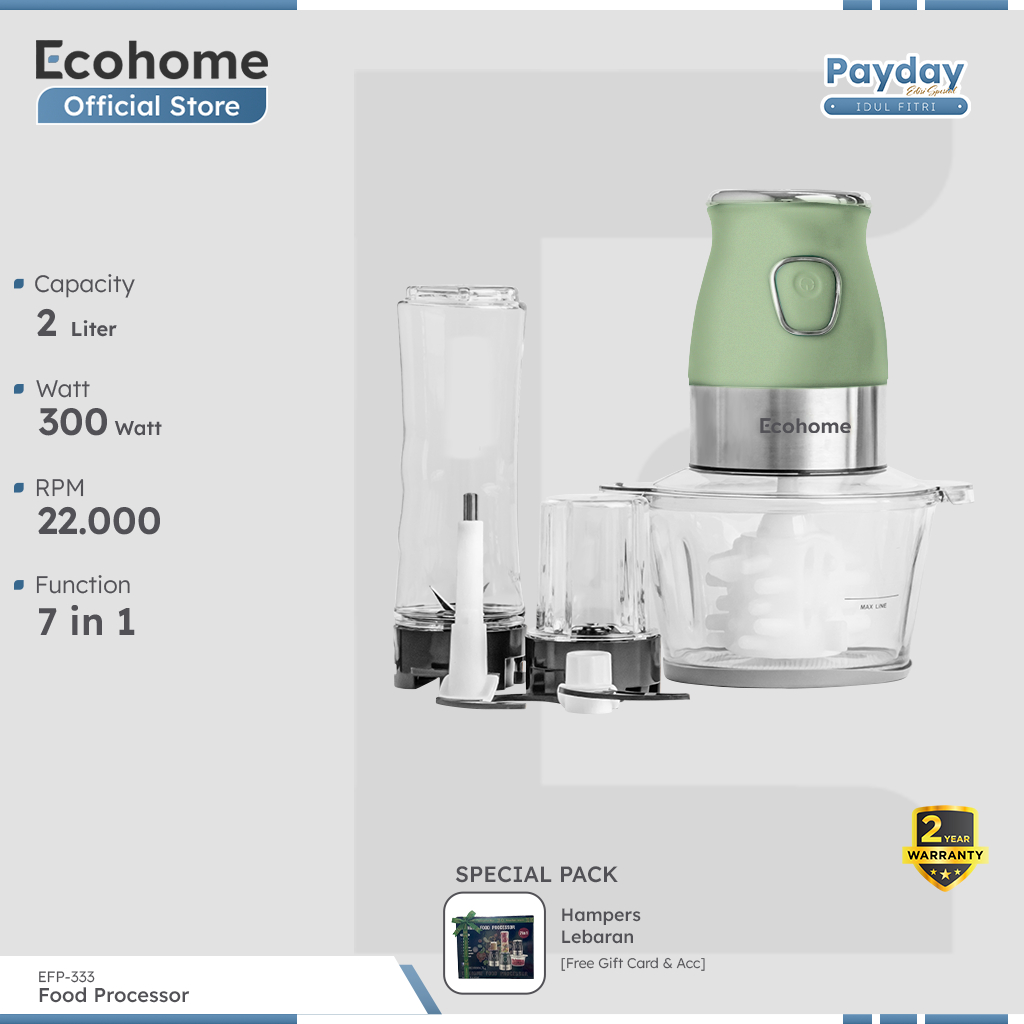 ECOHOME Food Processor 7 in 1 EFP333 Chopper Blender Smoothies and Garlic Peeler