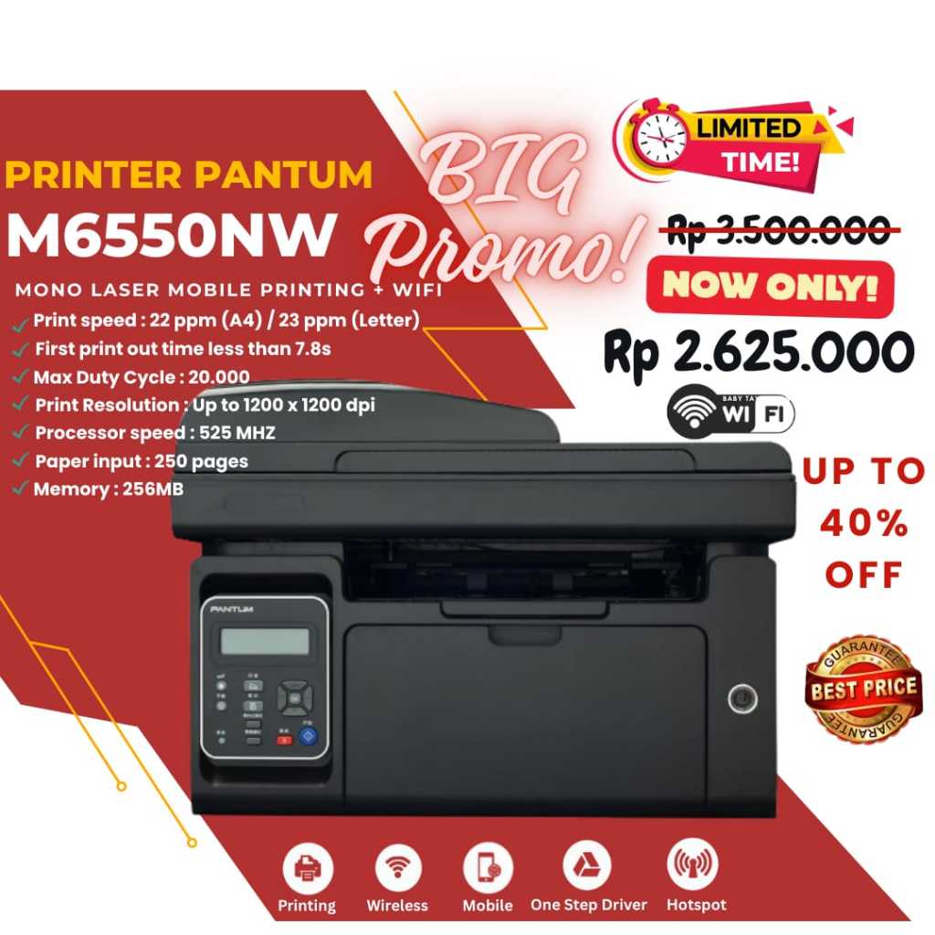 TERMURAH PRINTER LASER MULTIFUNGSI PANTUM M6550NW