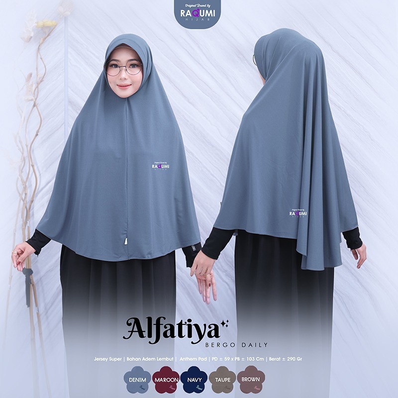 ALFATIYA BERGO PREMIUM ORIGINAL BY RAQUMI HIJAB / HIJAB POLOS JUMBO / HIJAB INSTAN JERSEY