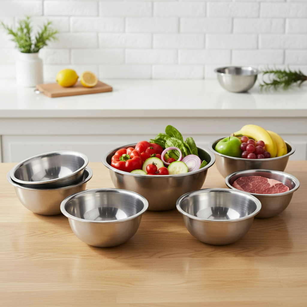 Baskom Mangkok Stainless Steel Wadah Makanan Serbaguna Tahan Panas Tebal Anti Pecah Premium