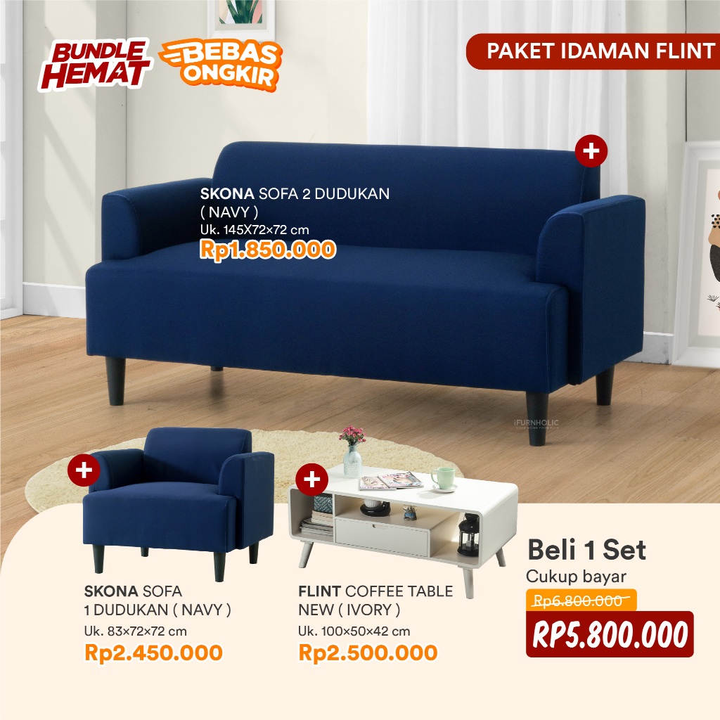 iFURNHOLIC - SET SOFA & MEJA  - SKONA SOFA - FLINT COFFEE TABLE - MEJA TAMU - SOFA MINIMALIS