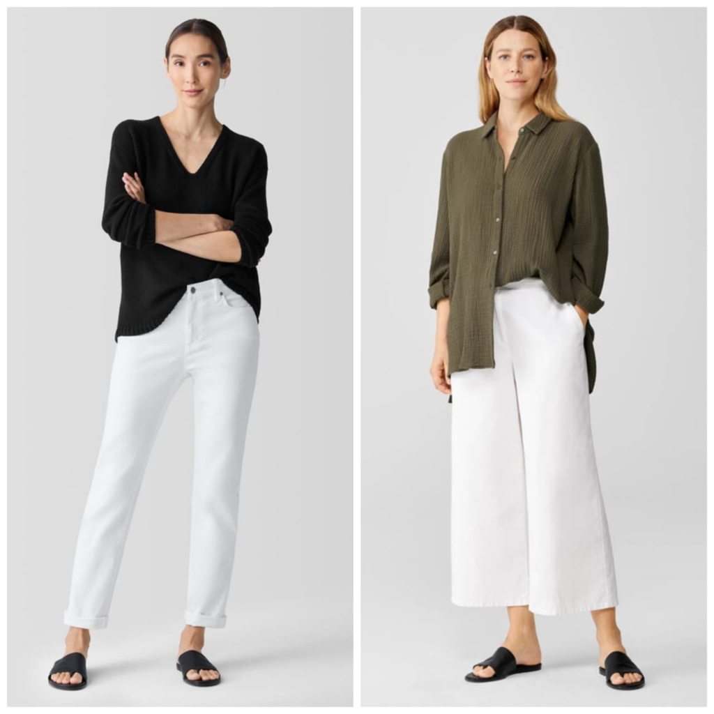 Celana Ei*leen F*sher Cotton Hemp Wide-Leg and Denim Slim Jeans Pants