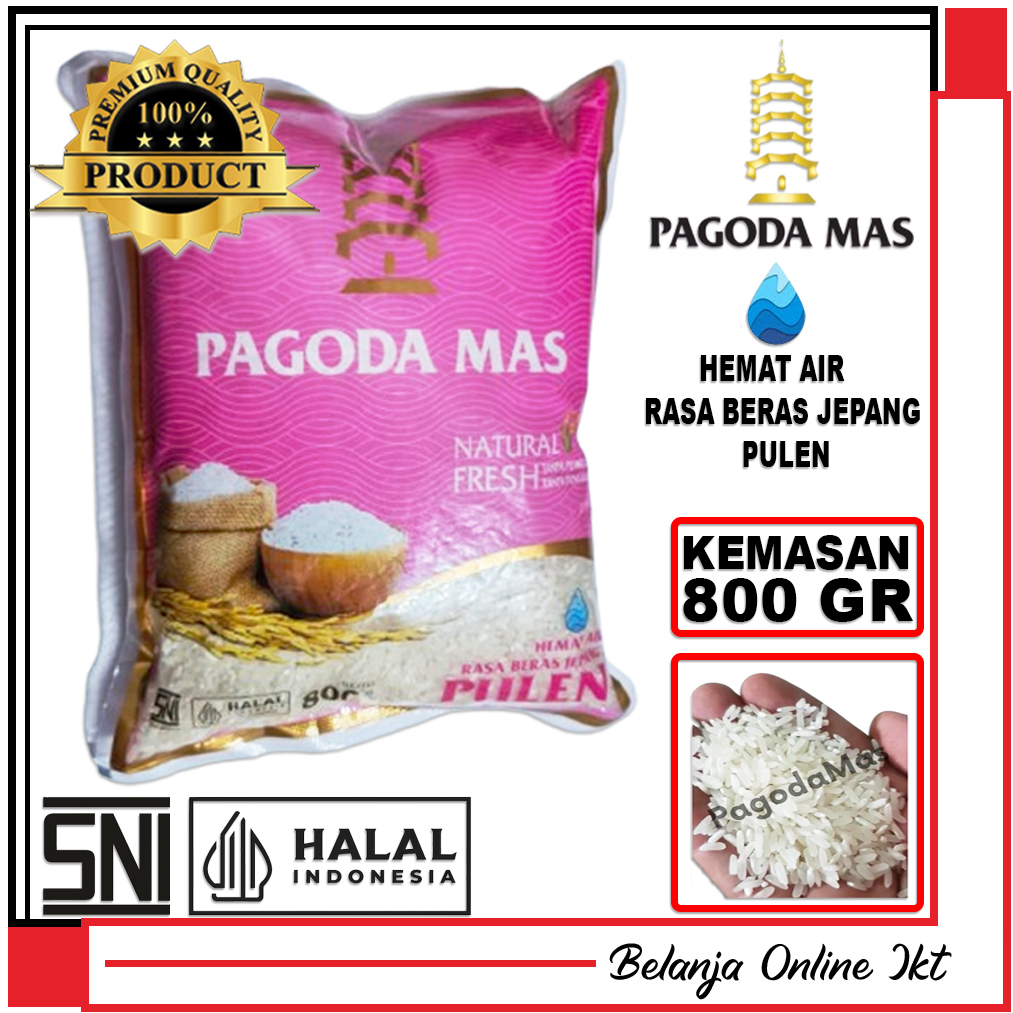 PAGODA MAS Beras Pulen Premium 800gr SNI HALAL Beras Putih Bersih Natural Fresh Rasa Beras Jepang Pu