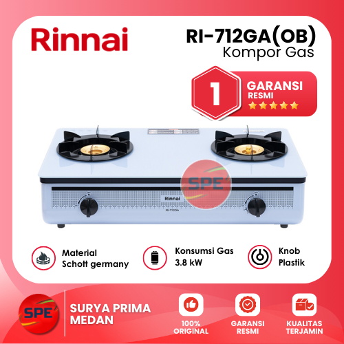 Kompor Gas Rinnai RI-712GA(OB) Ocean Blue  - Kompor Gas 2 Tungku ( garansi resmi medan)