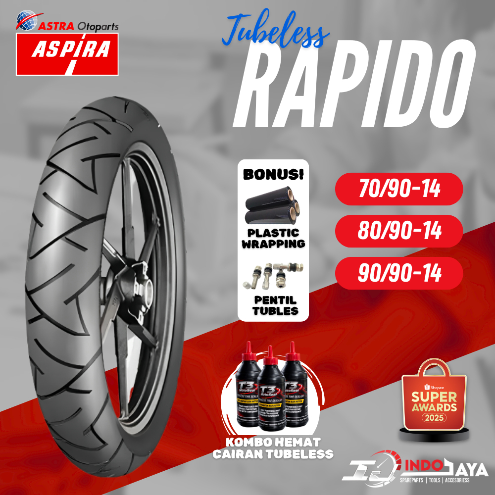 BAN ASPIRA RAPIDO TUBELESS (70/90 - 80/90 - 90/90) / BAN LUAR TUBLES ASPIRA MAXIO RAPIDO RING 14 / R