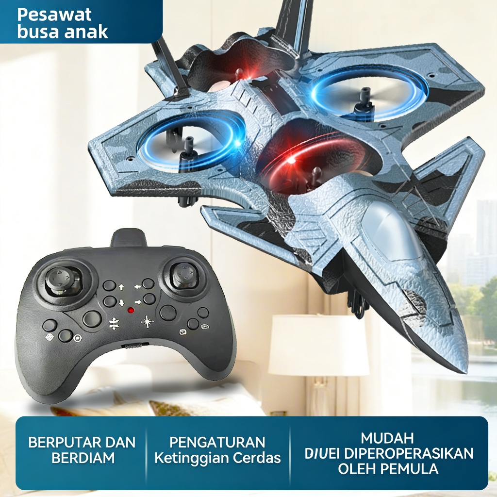Pesawat Remote Control Terbang 2.4Ghz Pesawat Tempur Led Glider RC Airplane Drone mainian anak Ukura