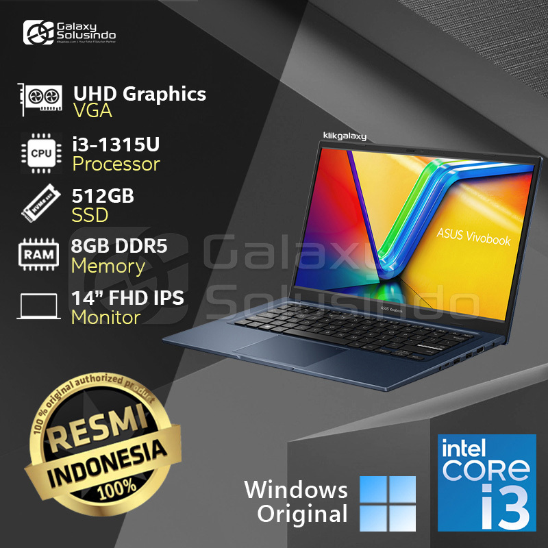Asus Vivobook 14 A1404VA-VIPS3854M - Intel Core i3-1315U 512GB SSD 8GB RAM - Blue Notebook Laptop - 
