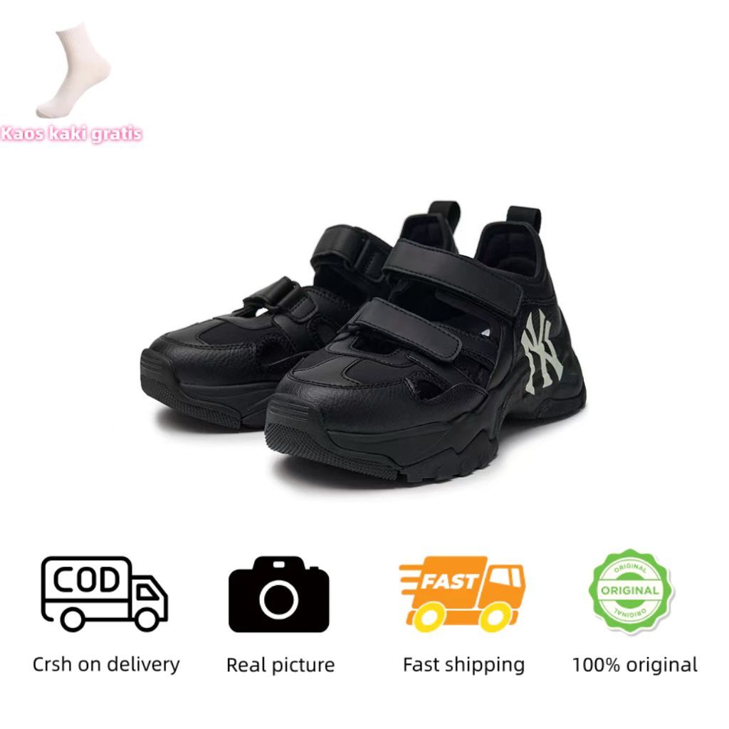 100% BNIB Sepatu MLB Sandal olahraga tebal pria Wanita MLB Big Ball Chunky New York Yankees hitam or