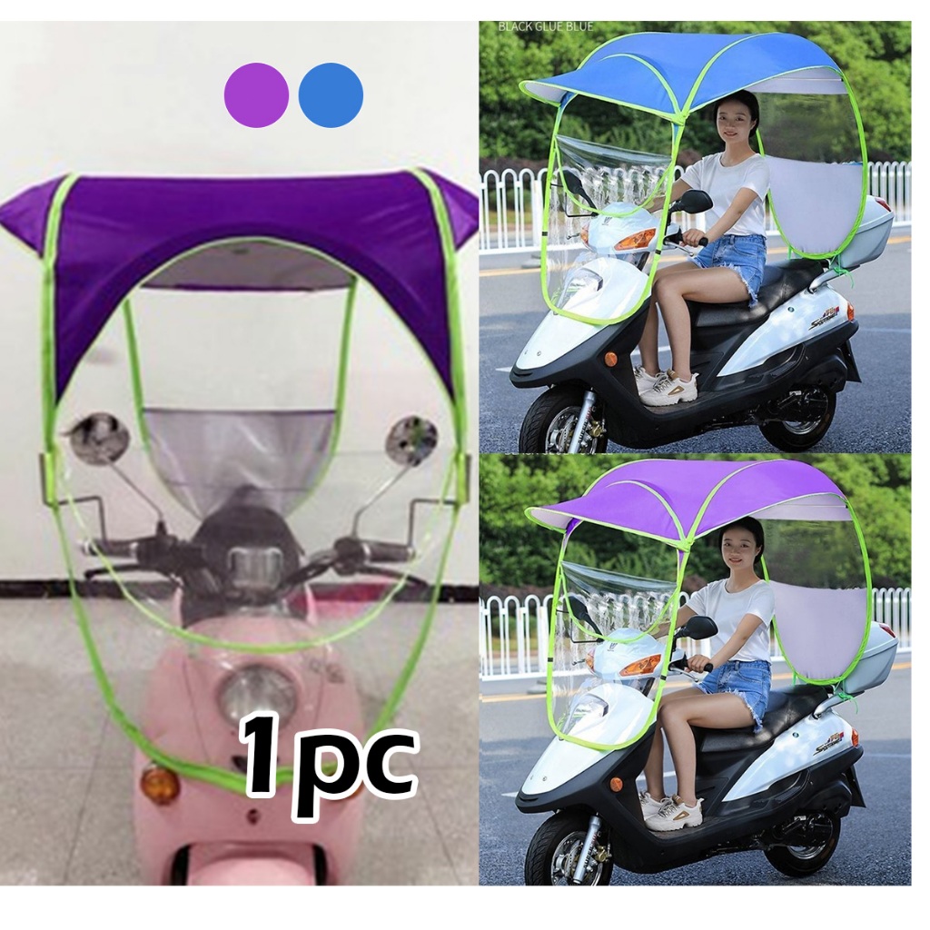 Payung motor anti hujan dan panas tenda sepeda motor biru/ungu Perlindungan UV payung sepeda motor