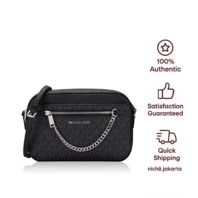 MK Jet Set Item Signature Large East West Zip Chain Crossbody Bag