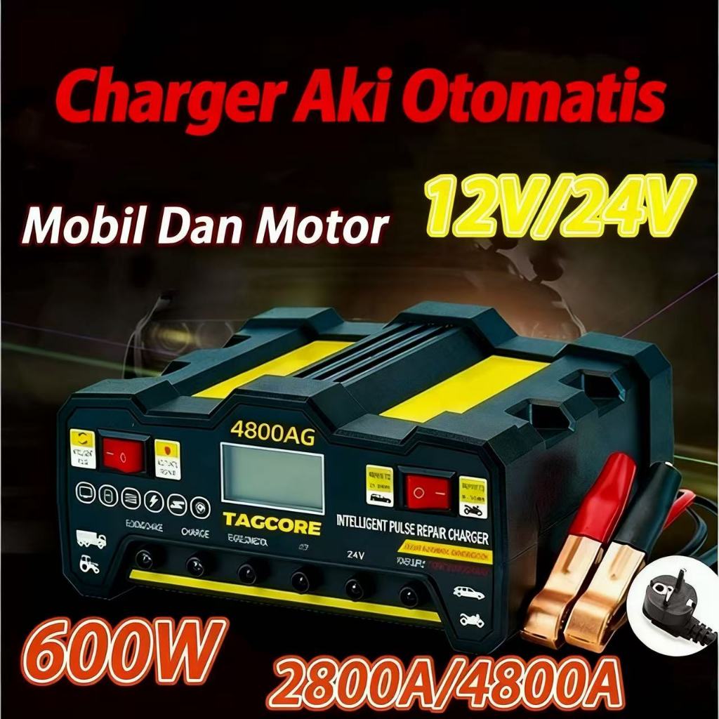 Charger Otomatis Aki/12V/24V/600W/4800AG/Alat Cas Aki Motor Dan Mobil/Smart Battery Charger Mobil Mo