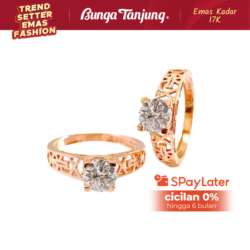 CINCIN TUNANGAN EIFFEL SOLITAIRE - EMAS 17K - BUNGA TANJUNG GOLD
