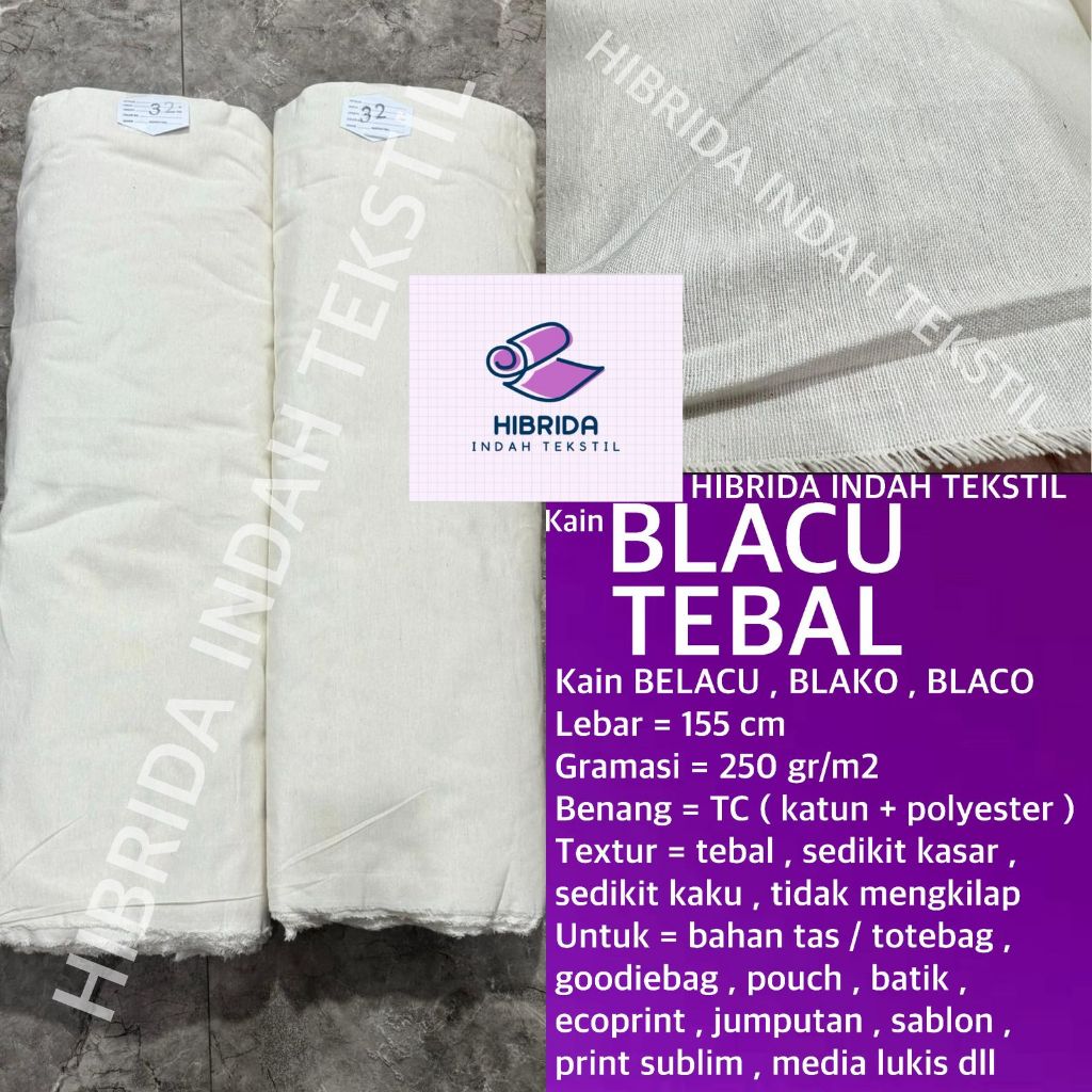 ( per setengah meter ) kain BLACU BLACO TEBAL lebar 155 cm greige grey BW putih bahan tas totebag to