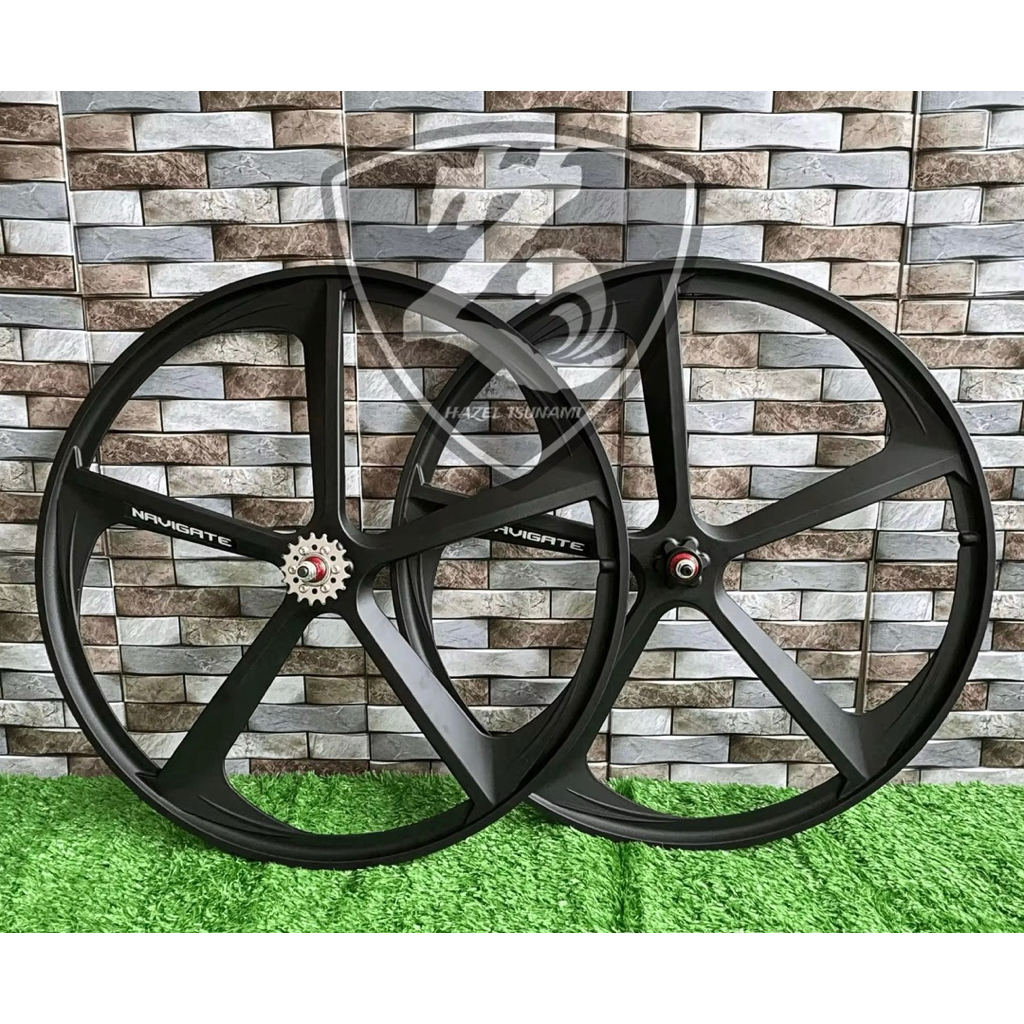 Navigate 5 Spoke Model Huriken (1 Set Depan dan Belakang) size 700C Untuk Fixie, Sudah dapat Cog