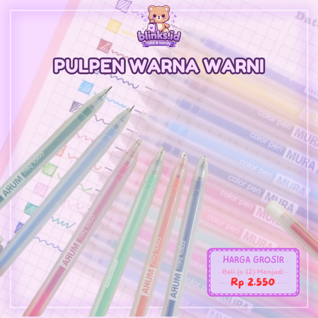 Pulpen Warna Warni 0.5mm Tinta Halus Gel Pen Aesthetic Untuk Sekolah AT20