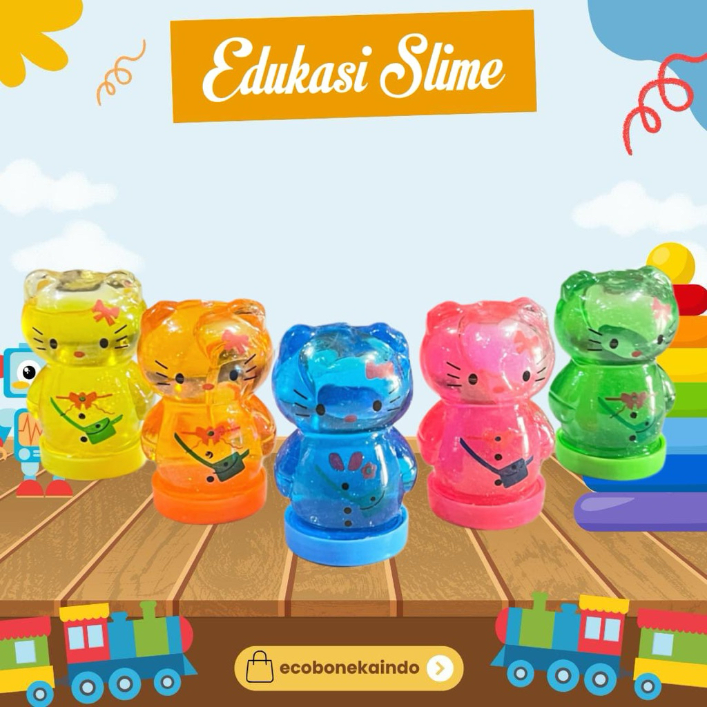 Mainan Edukasi Slime beruang pom pom boba Anak Lucu Warna Warni Mainan Slime jell bening mainan eduk