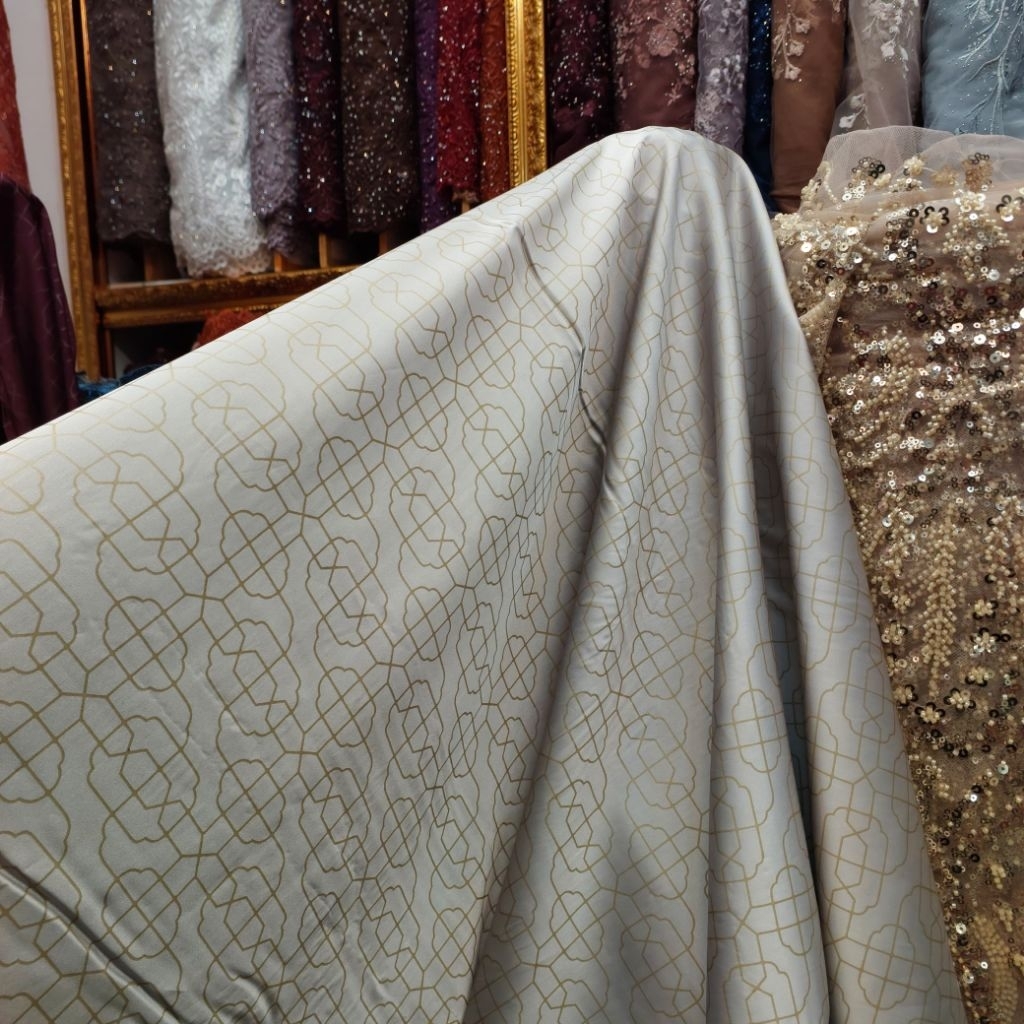 Bahan Kain Armany Jaguard Motif Silk Lembut Adem/Kain aramany Polos Motif Cocok Untuk Gamis, Dres, M