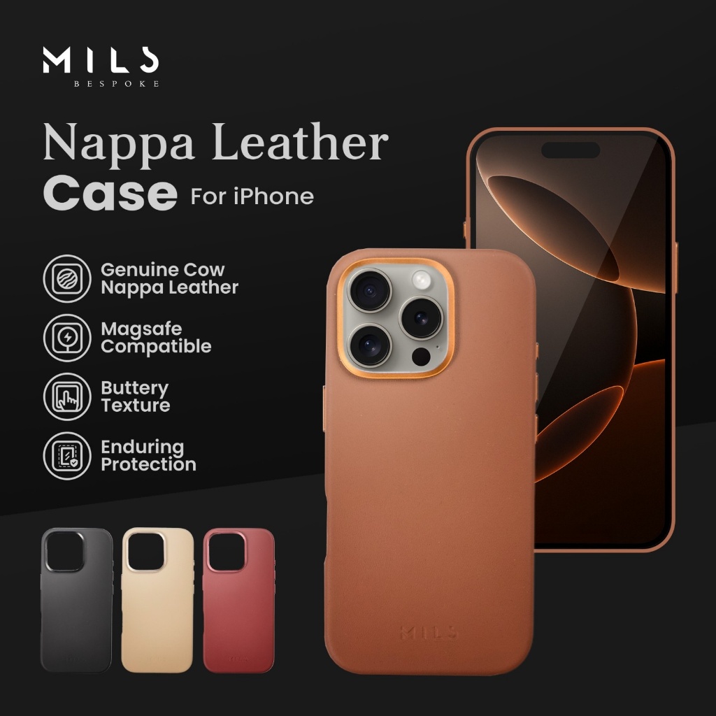 MILS Bespoke Nappa Leather Case for iPhone 14 15 16 17 / Pro / Max / Air