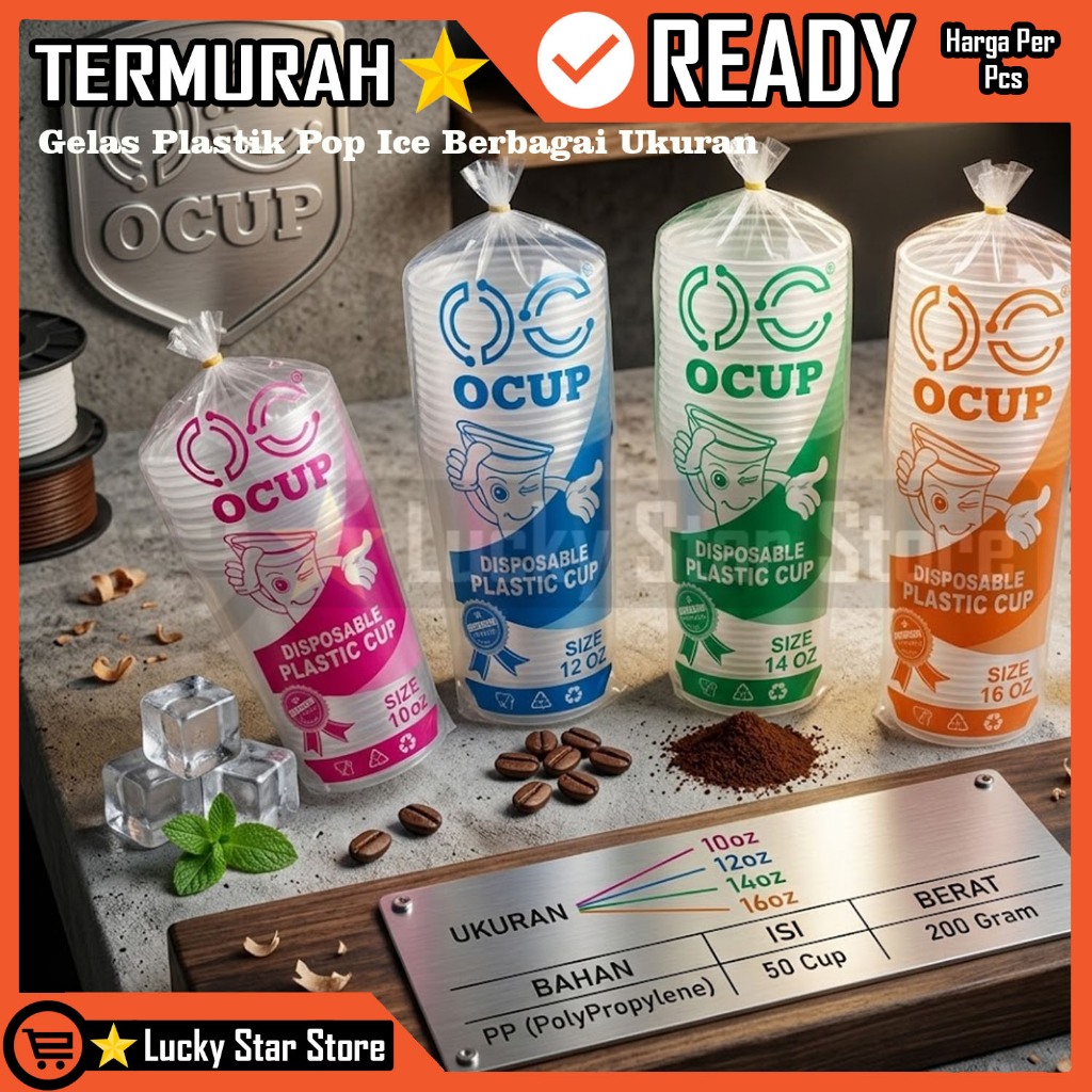 Gelas Plastik Pp Laku Cup 10 12 14 16 Oz Gelas Pop Ice Gelas Juice Buah 50pcs Gelas Pp Plastik Pp Cu
