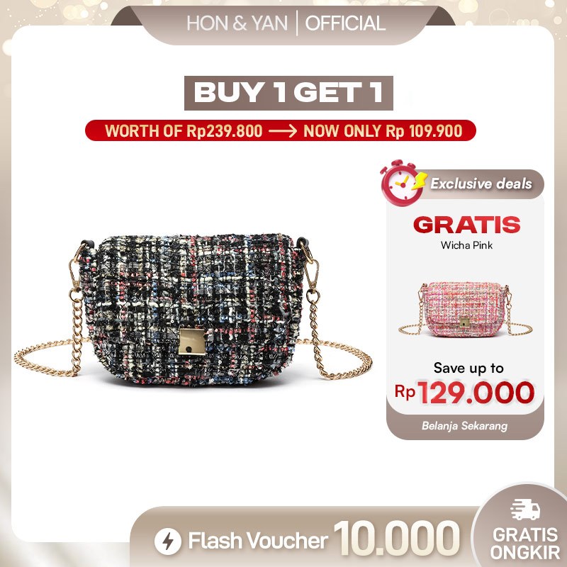 [BUY 1 GET 1] HONYAN Tas Selempang Wanita Wicha Sling Bag Kulit Rajut Kekinian Tas Fashion Wanita