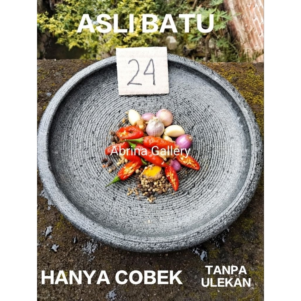 Cobek Batu Asli Ukuran 24cm  - Anti Karat, Anti Jamur, Kuat, Anti Luntur, dan Tahan Lama