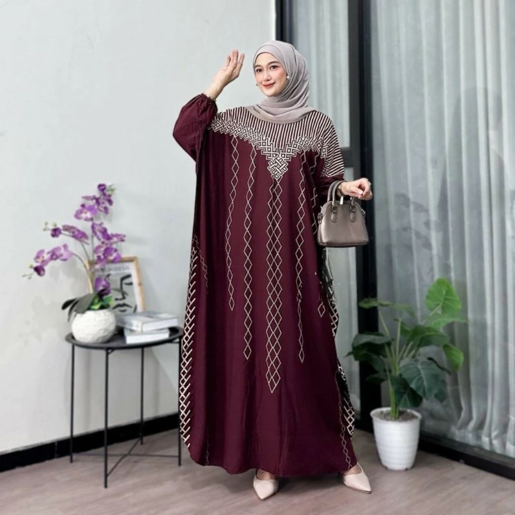 Gamis kaftan Inayah Premium, Baju Muslim Wanita Model Terbaru, Gamis Wanita Batik Alisa