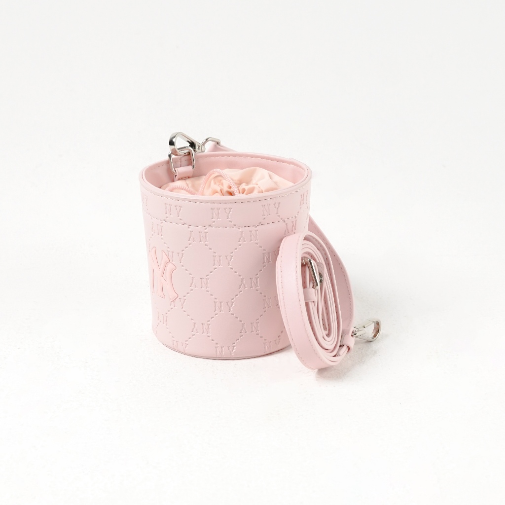 Tas MLB NY MONOGRAM EMBOSSED BABY PINK LEATHER SLING BAG 100% ORIGINAL