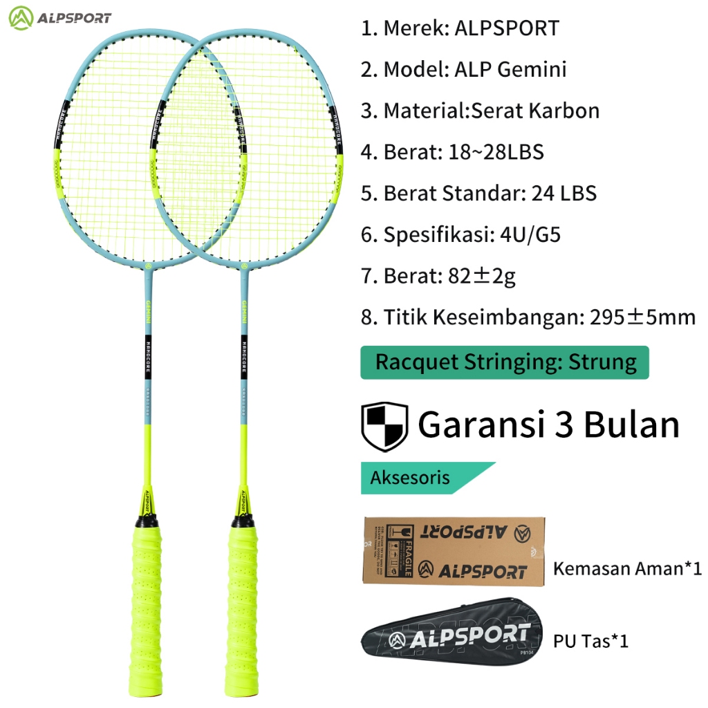 ALPSPORT SZZ 2Raket + Tas 4U G5 100% Serat Karbon Penuh Desain Asli 22-28Lbs T800 Raket Bulu Tangkis