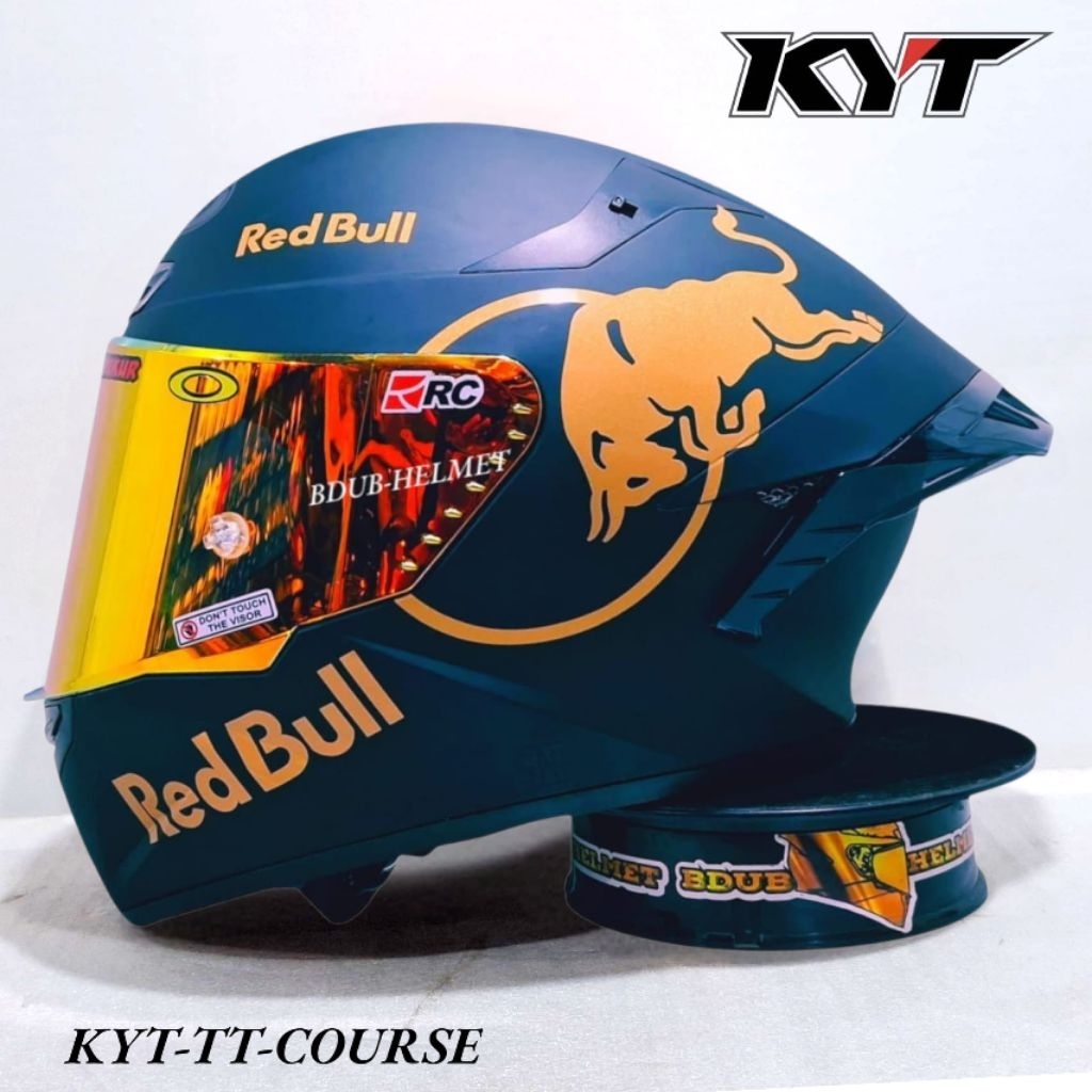 Helm KYT TT course Black dof stiker Redbull paket ganteng original KYT