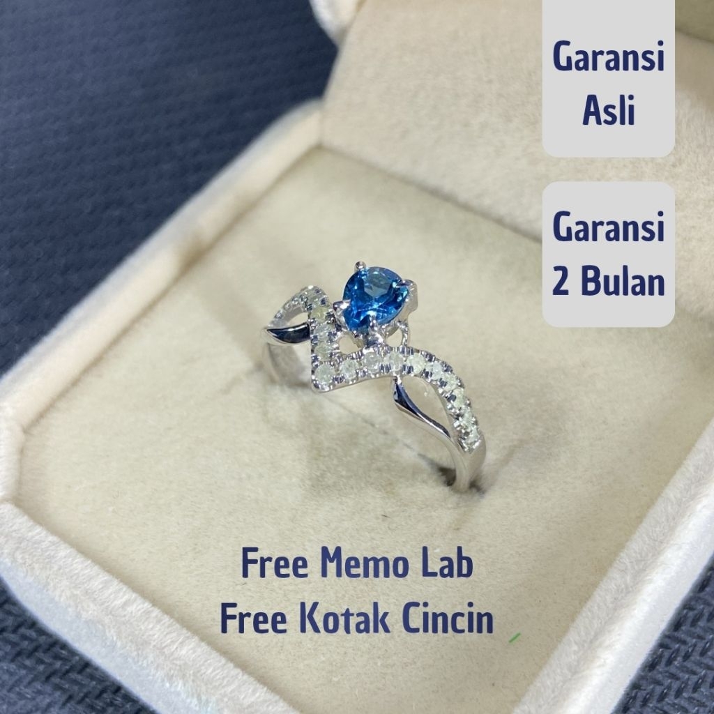 Cincin Wanita Perak Berlian Asli dengan Natural Permata , Ringan dan Elegan