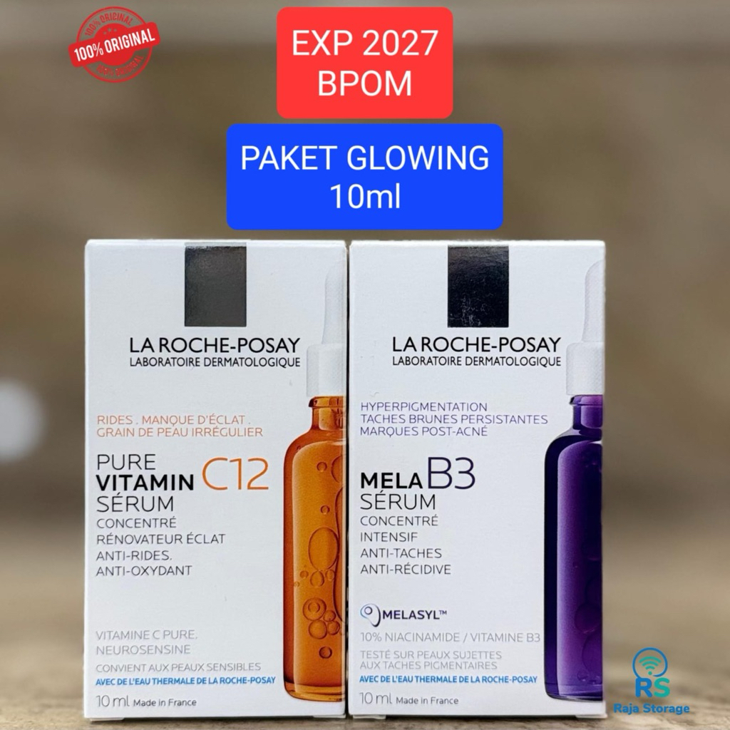 (Paket Mencerahkan) La Roche Posay Vitamin C 10ml & Mela Niacinamide 10ml