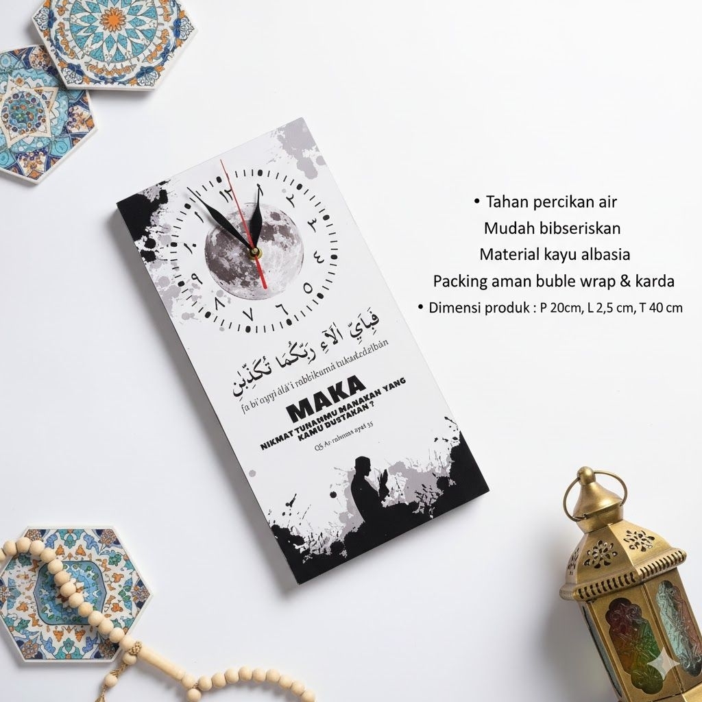 Jam dinding islami jam dinding pengingat sholat model (AR putih) jam dinding sholatlah nak jam dindi