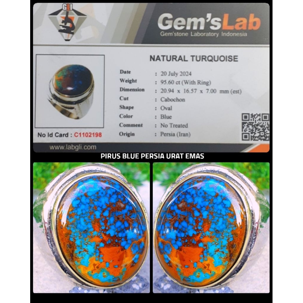 cincin batu pirus blue persia iran asli serat emas ya