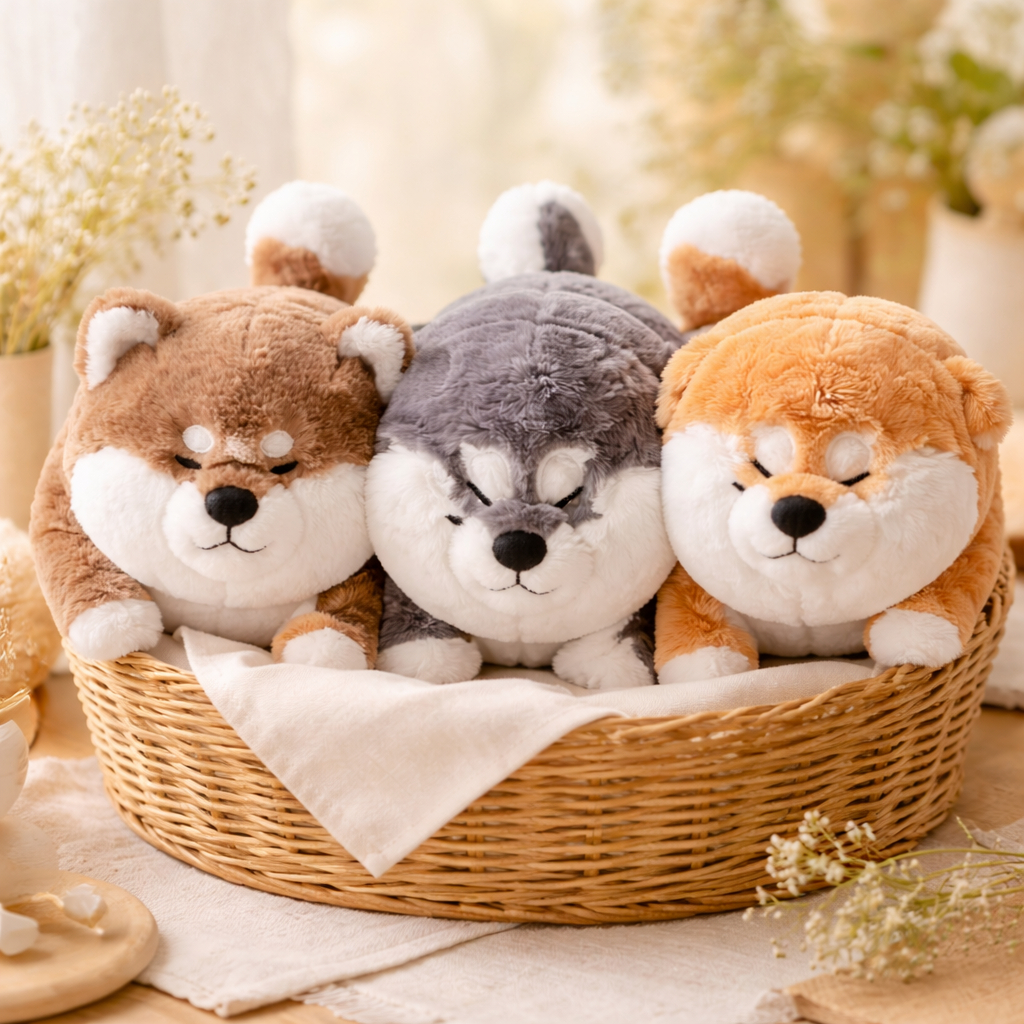 A310 Boneka Anjing Shiba Inu "Mochi Shiba" - Plushie Coklat Putih Tekstur Super Lembut