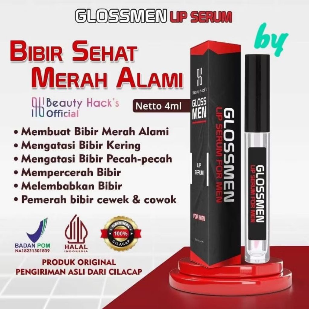 Pelembab Bibir Pria Pencerah Bibir Hitam Permanen GLOSSMEN Lip Serum For Men Beautyha Bisa COD