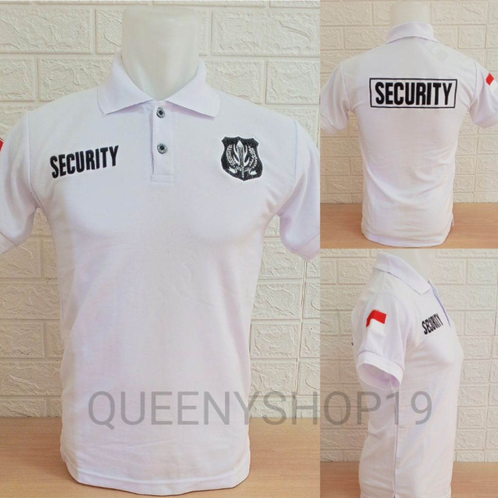 KAOS SECURITY PUTIH LOGO PUTIH FULL BORDIR - KAOS KERAH SECURITY PUTIH LOGO PUTIH BORDIR - KAOS SECU